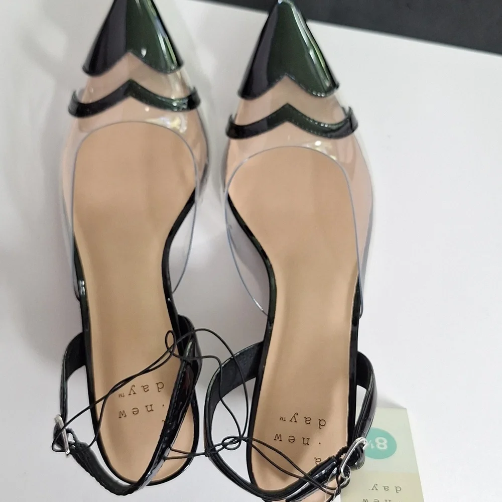 a new day Black and Clear Kitten Heels Point Toe